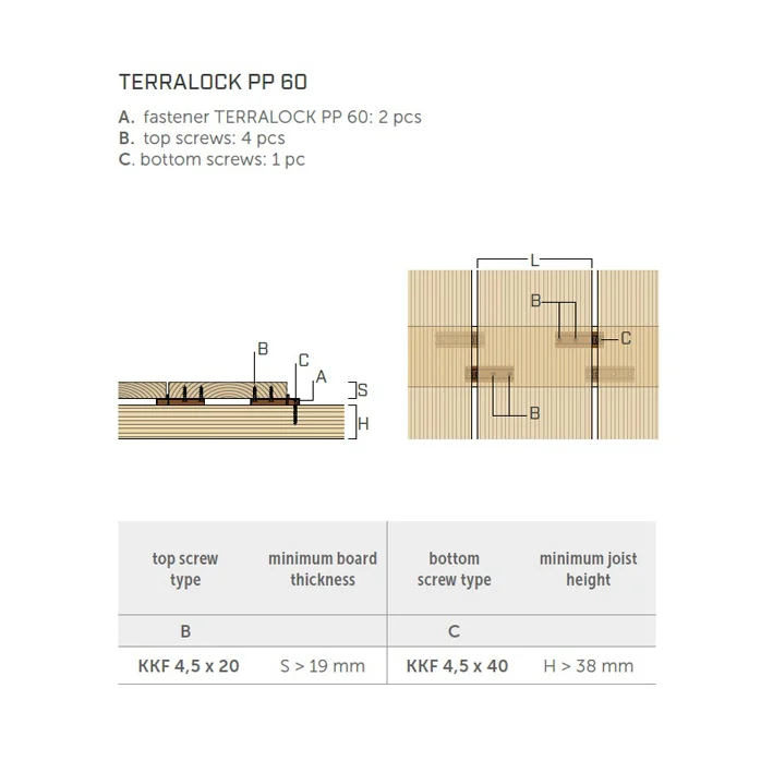 Terrassiklamber Terralock PP 60mm pruun (100tk)