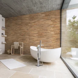 Amazing spacious bathroom with sand beige tiles